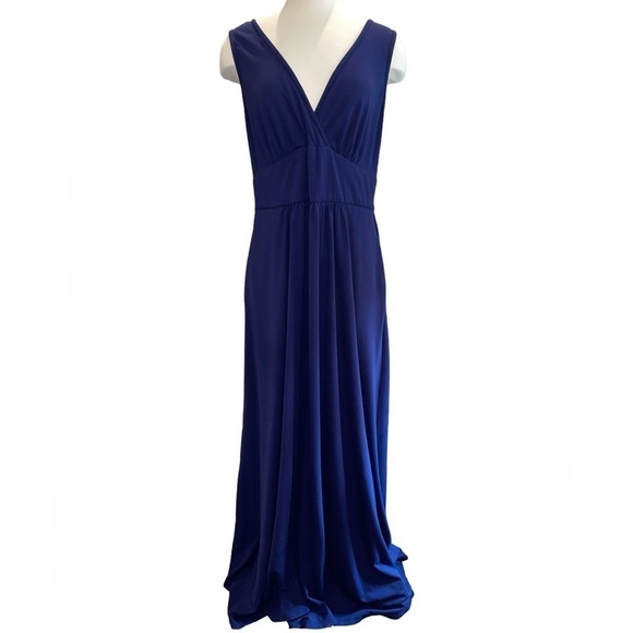 eshakti Dresses & Skirts - eShakti Women's Dress Size L Deep Blue Maxi Sleeveless Side Zip V-Neck
